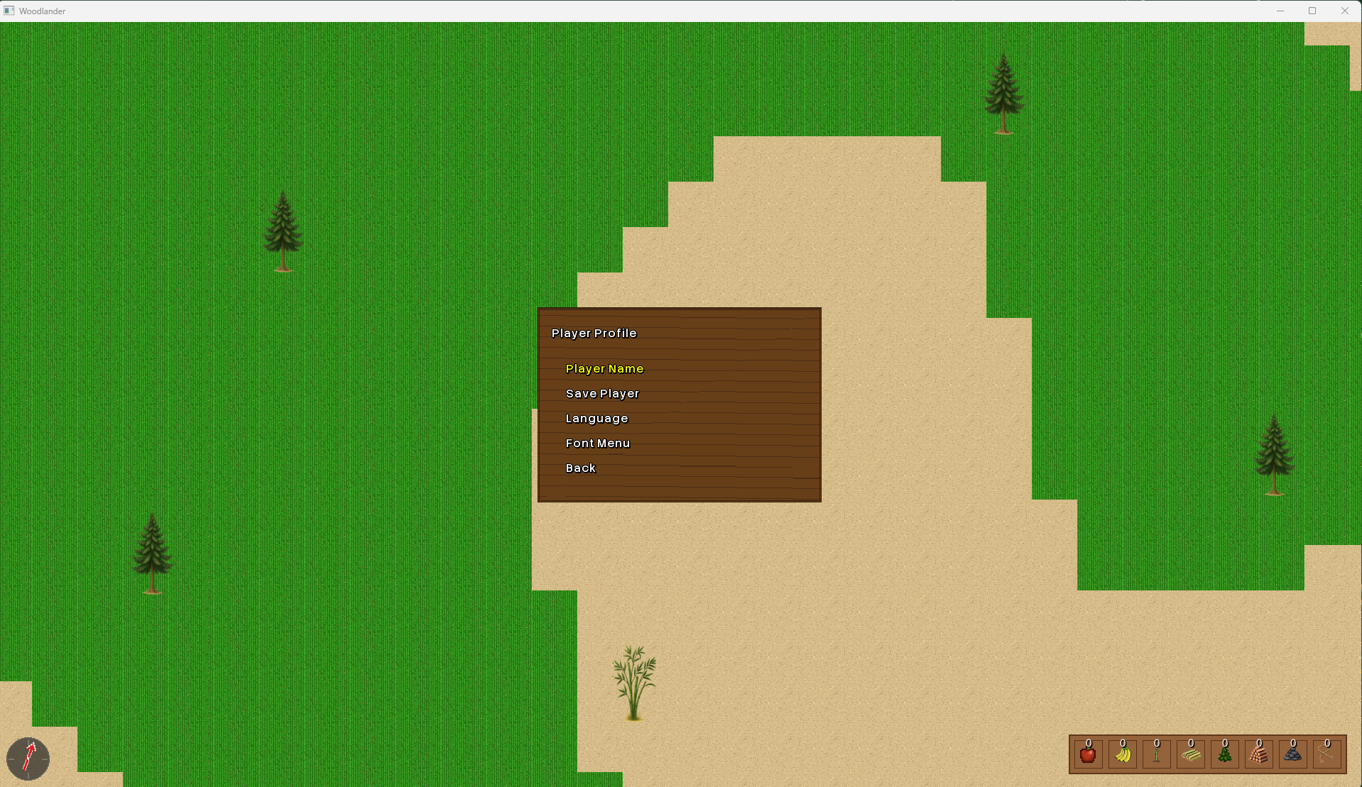 Player profile menu in Woodlanders